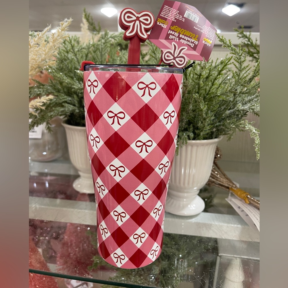 Red Bow Christmas Holiday Viral Insulated Stainless Tumbler 30oz Bow Topper NWT
